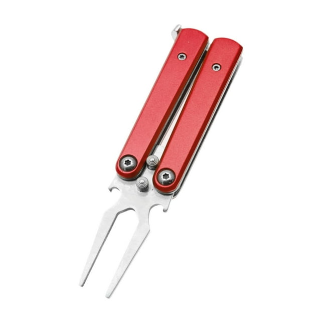 Colaxi Outil de Réparation de Divots de Golf Équipement de Golf pour Réparation de Gazon et Entretien Vert, Léger, Fourche Outil de Divots en Métal Robuste Pliable Rouge