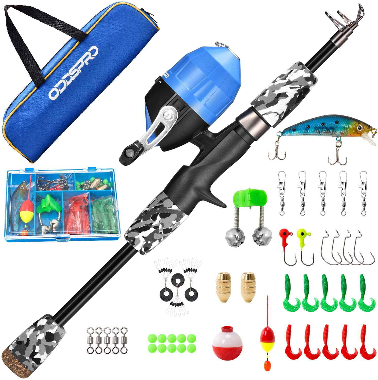 ODDSPRO Kids Fishing Pole, Portable Telescopic Fishing Rod and Reel Combo  Kit - with Spincast Fishing Reel Tackle Box for Boys, Girls, Youth black 