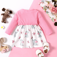 thumbnail image 6 of PatPat Baby Girl Pink Ribbed Bowknot Long-sleeve Splicing Cartoon Elephant Print Dress, 6 of 6