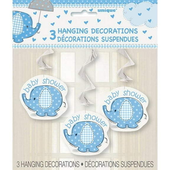 Blue Elephant Baby Shower Hanging Decorations, 26in, 3ct