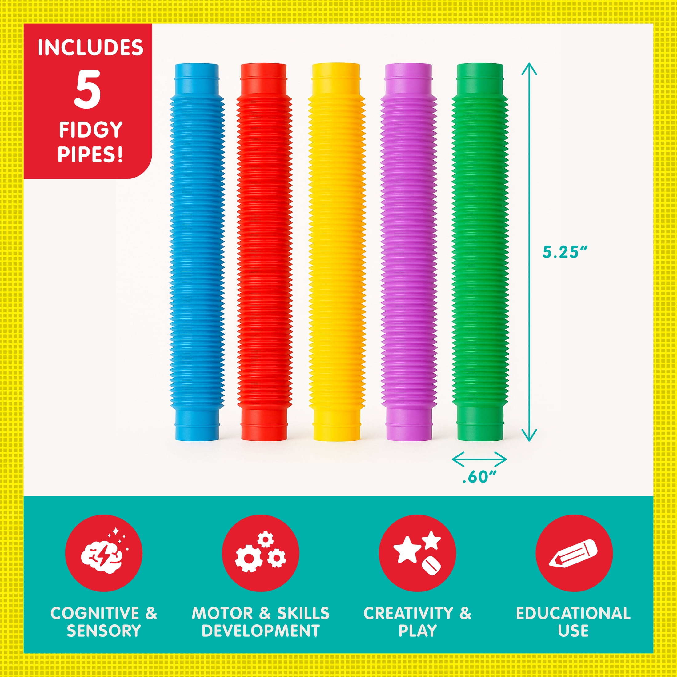 Best Brands Fidgy Pipes, Stretch Bend Build Sensory Fidget Toys for Ages 3 and up, 5 Pack