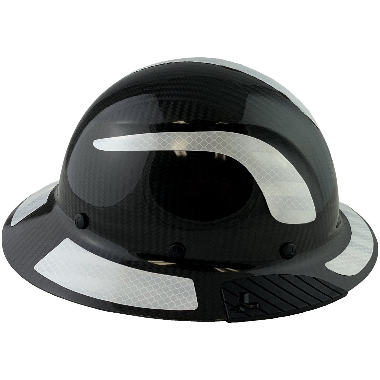 Lift Safety Helmet - Actual Carbon Fiber Full Brim Hard Hat - Glossy Black with White Reflective Decals with Hard Hat Tote Bag