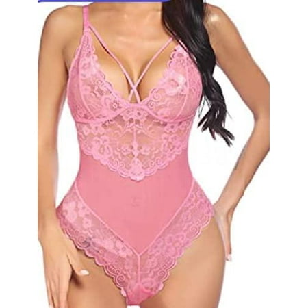 

Sexy Lace Lingerie Teddy V-Neck Bodysuit Mesh Hot Ladies Underwear