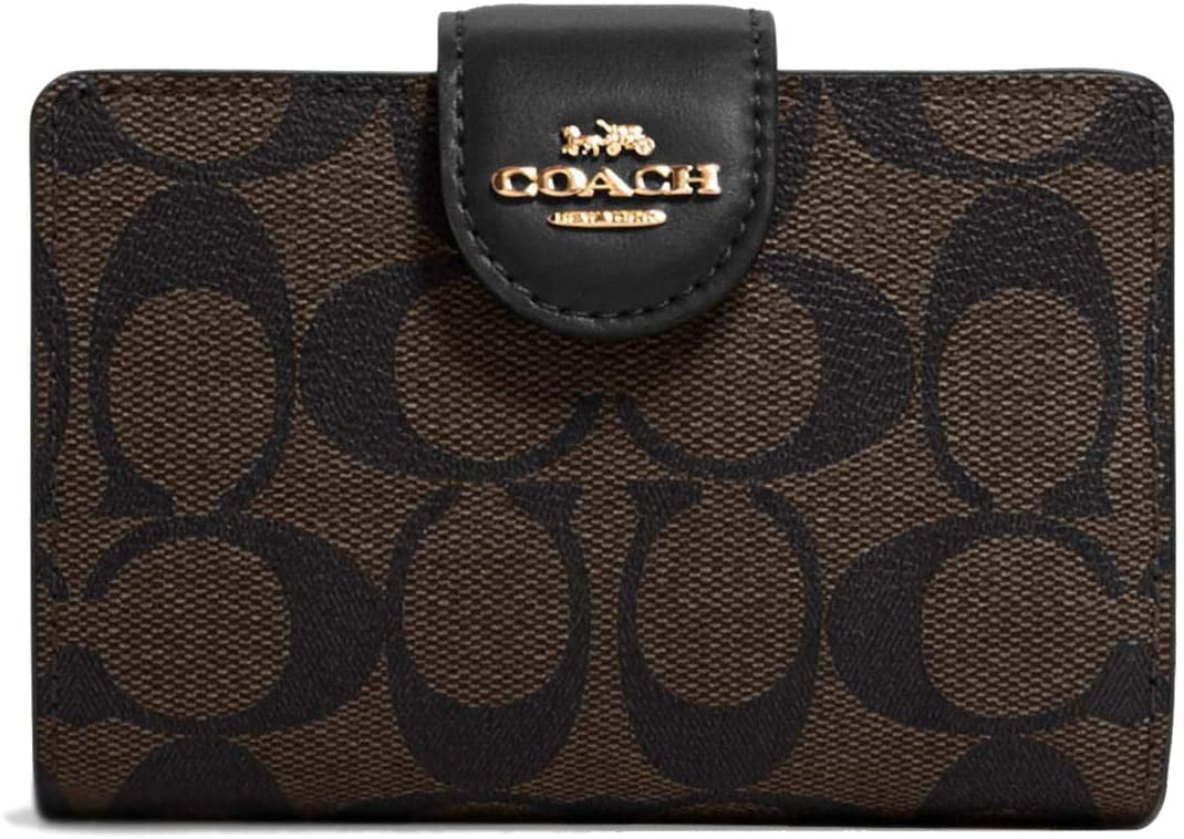 Coach Women's Medium Leather Corner Zip Wallet in Signature Brown/Black,  Women 