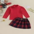 thumbnail image 2 of Filles Automne 2 Pièces Tenues Rouge Manches Longues Côtelées Tops une Ligne à Carreaux Ensembles de Jupe 1-2 Ans, 2 of 7