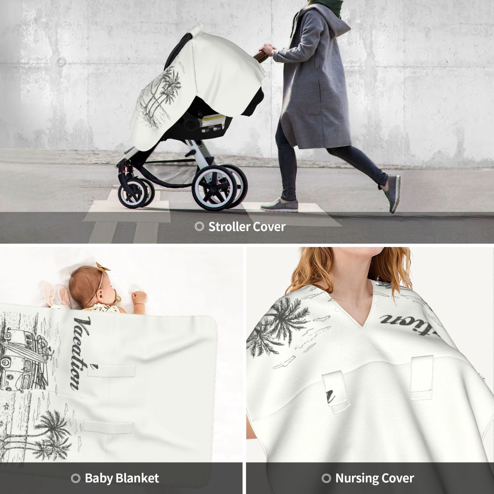 Car Seat Cover Baby - Summer Vacation Scene Camping Van Breathable Infant Car Seat Cover for Baby Carseat, Lightweight Comfort Baby Essentials Must Haves Newborn Stuff for Girl Boy