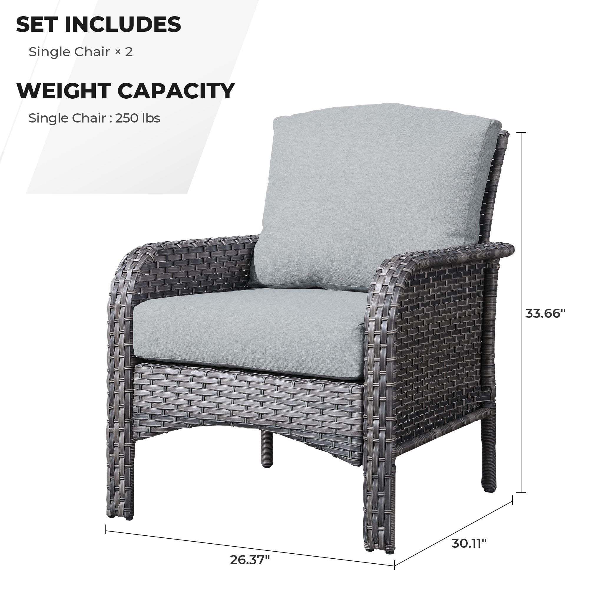 XIZZI 2 Pieces Wicker Outdoor Patio Furniture High Back Rattan Conversation Set All Weather Patio Chair Set with Cushions for Balcony, Dark Gray