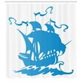 thumbnail image 3 of Marine Shower Curtain, Monochrome Silhouette Sailing Boat Ship Illustration on Plain Background, Fabric Bathroom Set with Hooks, 69W X 75L Inches Long, White and Sea Blue, by Ambesonne, 3 of 3