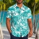 thumbnail image 1 of Blusa y camisa de manga corta con cuello vuelto para hombre, informal, a la moda, con estampado de bolsillo y botones, de poliéster., 1 of 6