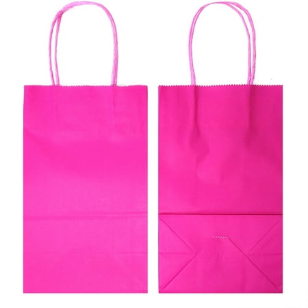 AZOWA Hot Pink Gift Bags Mini Small Kraft Paper Bags with Handles (4 x 2.4 x 6 in, Magenta, 12 Pcs)