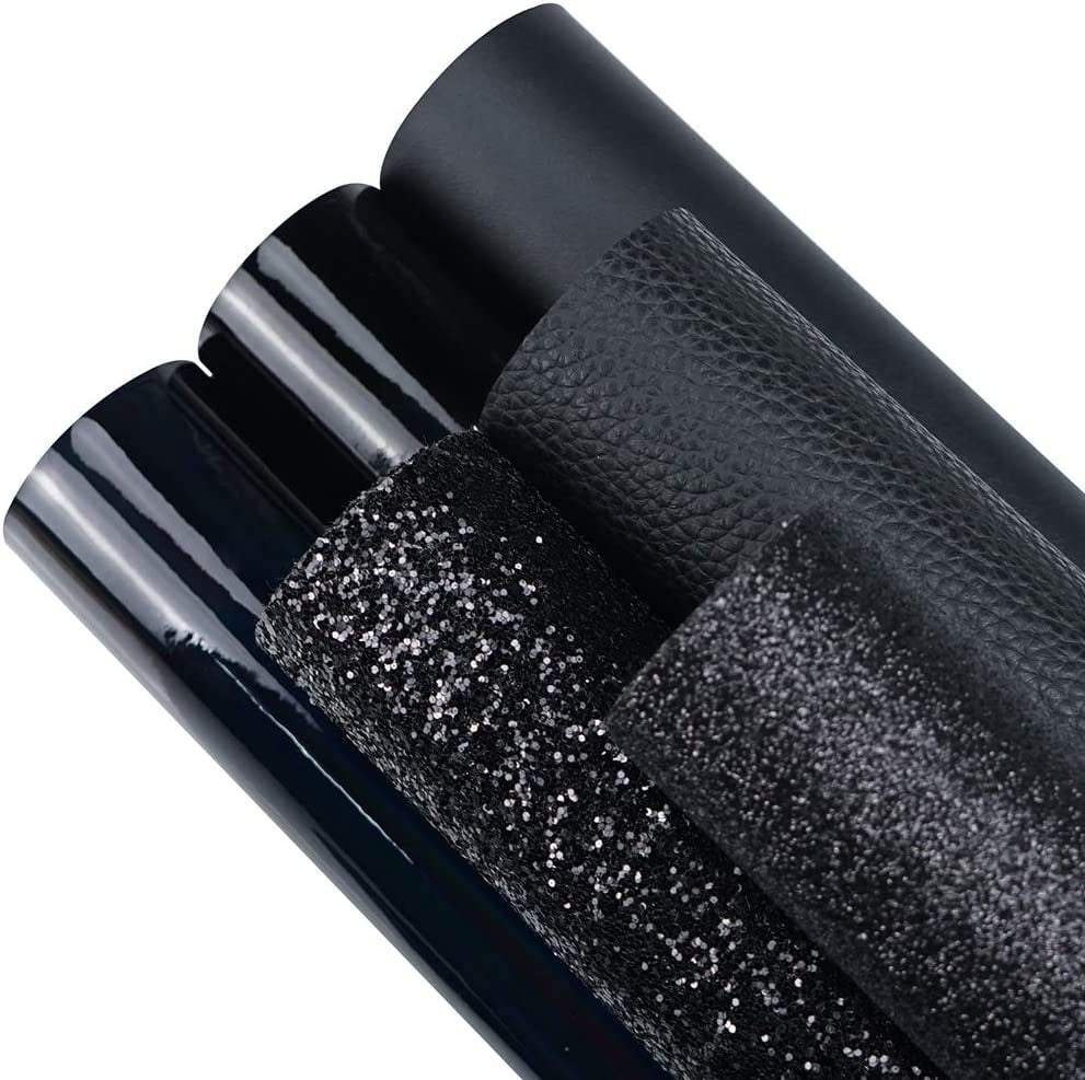 6 Pieces 8x12 Inch (21x30cm) Faux Leather Sheets Black Series