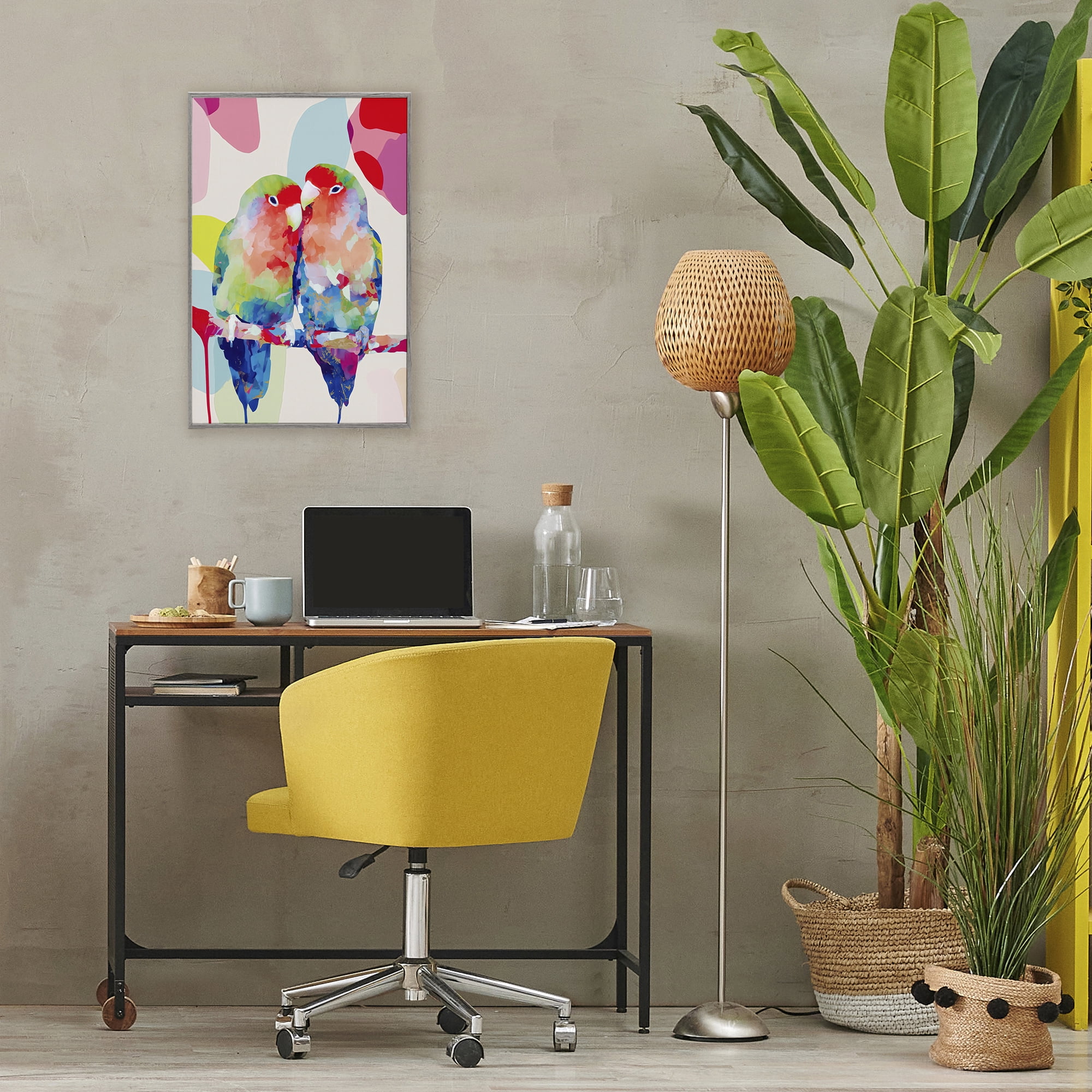 Stupell Industries Lovebirds on a Branch Gray Framed Giclee Art, design by Chromatic Storm Studio