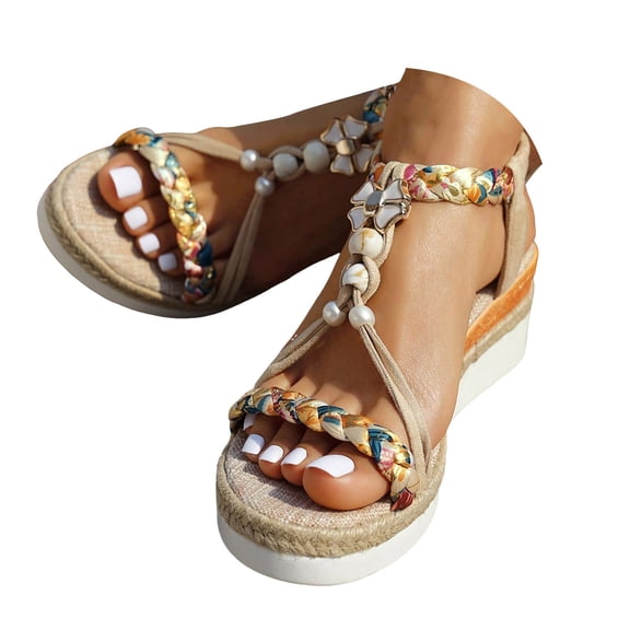 IUJSOY Sandals for Women 2025 Boho Espadrilles Slingback Wedge Sandals Open Toe Beach Shoes
