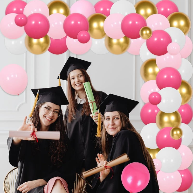 71Pcs Congrats Grad Decorations 2024, Pink and Golden Graduation Decor with Rose Golden Congrats Grad Backdrop Pink and Golden Balloon Garland Arch Kit for Class of 2024 Grad Prom School Grad Party