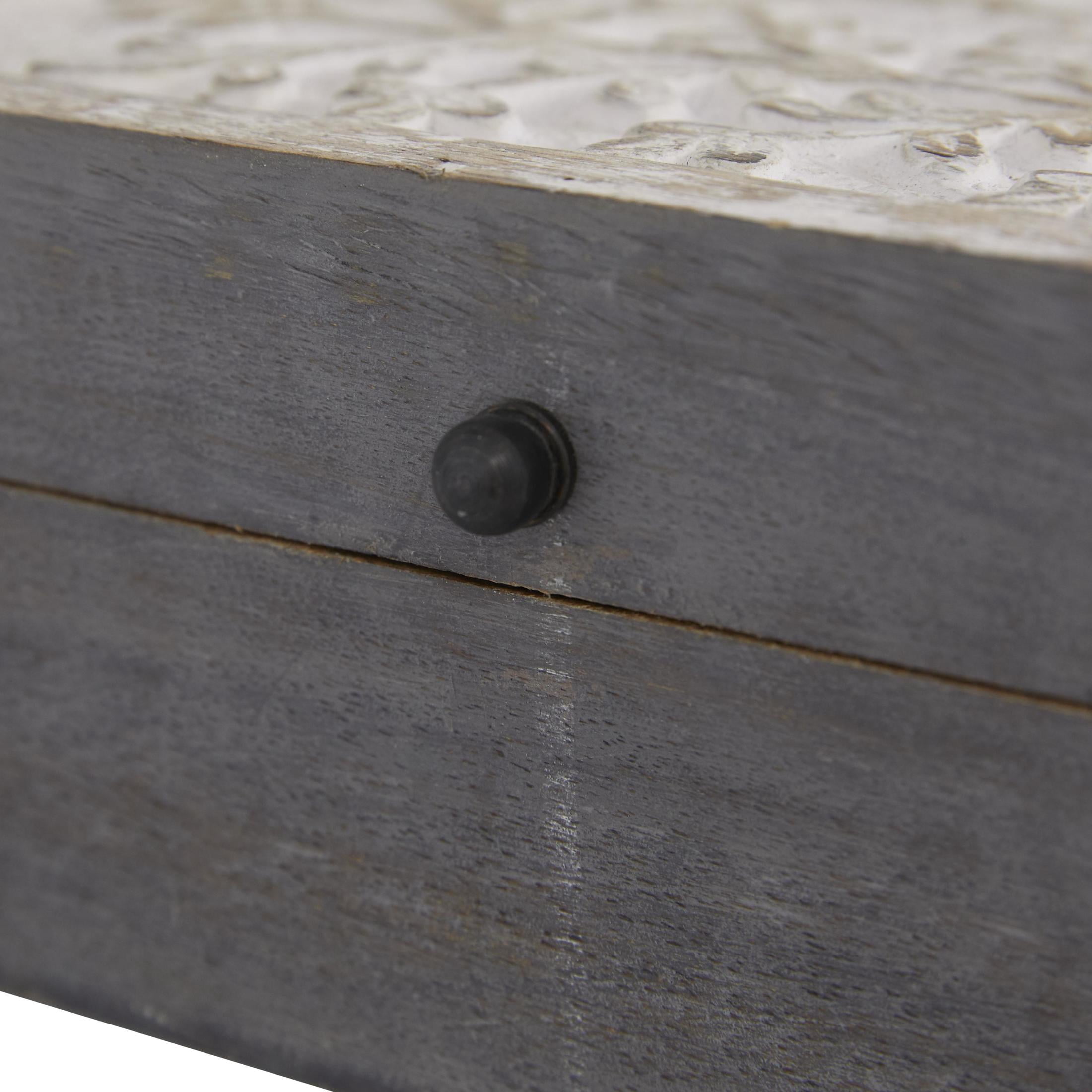 DecMode Floral Gray Wood Decorative Box with Hinged Lid, 3 Count