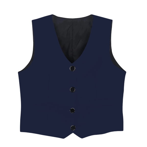 FYEGRE Boy's 4 Button Formal Suit Vest Boys Formal Casual Wear Vest Sleeveless Jacket For Toddler Children School Outfit Navy 9-10 Years