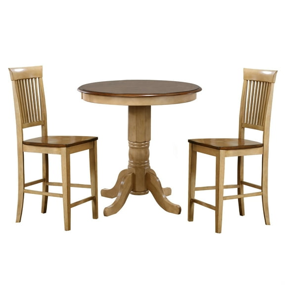 Sunset Trading Brook 3-Piece 36" Round Wood Pub Set with Slat Stools in Cream