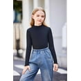 thumbnail image 3 of Arshiner Girls Lettuce Trim Mock Neck Long Sleeve Shirts Ribbed Knit Slim Fit Base Layer Tops Tees 130 Black, 3 of 7