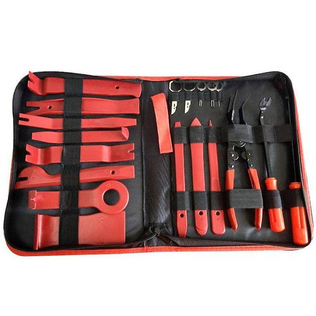 Kit de herramientas de desmontaje para coche, 19 piezas, juego de herramientas de reparación de desmontaje con bolsa de transporte, rojo Feliz Sencillez