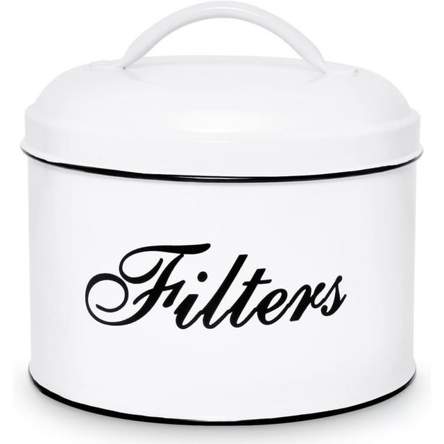 Soporte para filtro de café de cesta, contenedor de almacenamiento de filtro de café blanco de estilo rústico - Dispensador de filtro de café redondo Contenedor de filtro de café para mostra