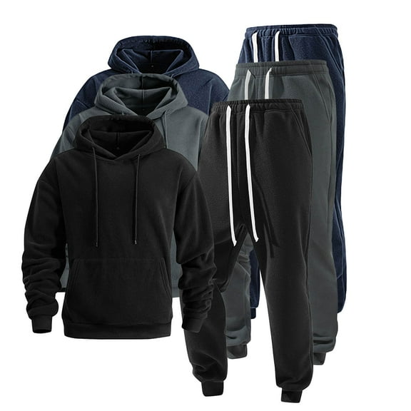 BiZtdJrK Casual Sets for Men Polar Fleece Comfy Fall Sweatsuits Drawstring Long Sleeve Hoodie Sweatshirts and Jogger Sweatpants 2 Piece Outfits with Pockets Black XL