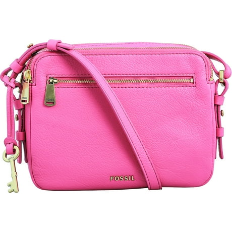Fossil Women&#39;s Piper Toaster Leather Crossbody Leather Cross Body Bag Baguette - Hot Pink