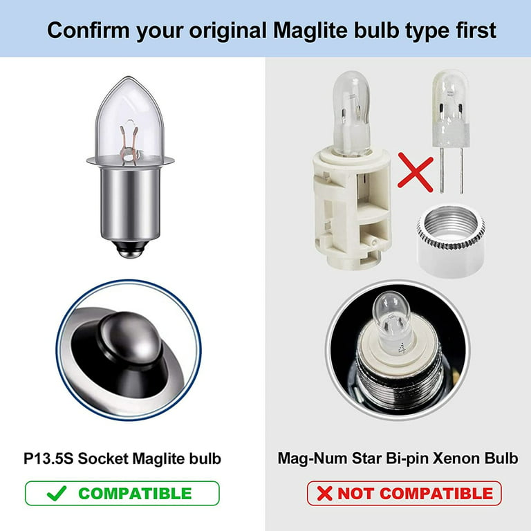 kæmpe stor Periodisk Snart Maglite LED Conversion Kit, DC4-24V Maglite LED Bulb Replacement for 3-16  C&D Cells Maglite Flashlight, 3W P13.5S Mag Light LED Converter Maglite  Replacement Bulbs 12V 18V Flashlight(2 Pack) - Walmart.com