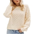 thumbnail image 1 of Bowake Chandails Décontractés d'Automne pour Femmes Col Rond Manches Longues Tricot Creux Chandail Ample Doux Tricoté, 1 of 5
