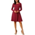 thumbnail image 2 of INSPIRE CHIC Women's Long Sleeve Dresses Round Neck Loose A- Line Swing Knee Length Dress with Pockets L Wine Red, 2 of 6