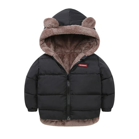 

Toddler Boys Girls Winter Coat Bear Ears Hooded Two Sided Wear Fleece Thicken Windproof Zipper Warm Outwear