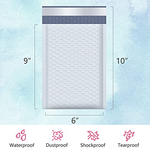 UCGOU 6x10 Inch Waterproof Envelopes White Poly Bubble Mailers Pack of 50Pcs Pad 