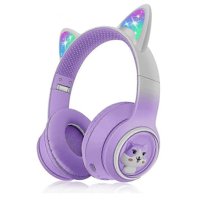 Children's Bluetooth Headphones, Foldable Wireless Headphones with LED Light, Cat Ears Game Headset