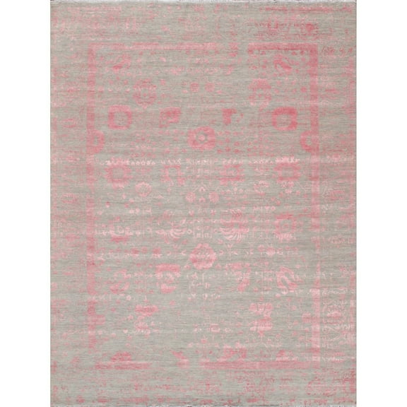 Pasargad Home Transitiona Transitional 9' x 12' Hand-Knotted Bamboo Silk and Wool Beige/Pink Rug - All Ages, Indoors