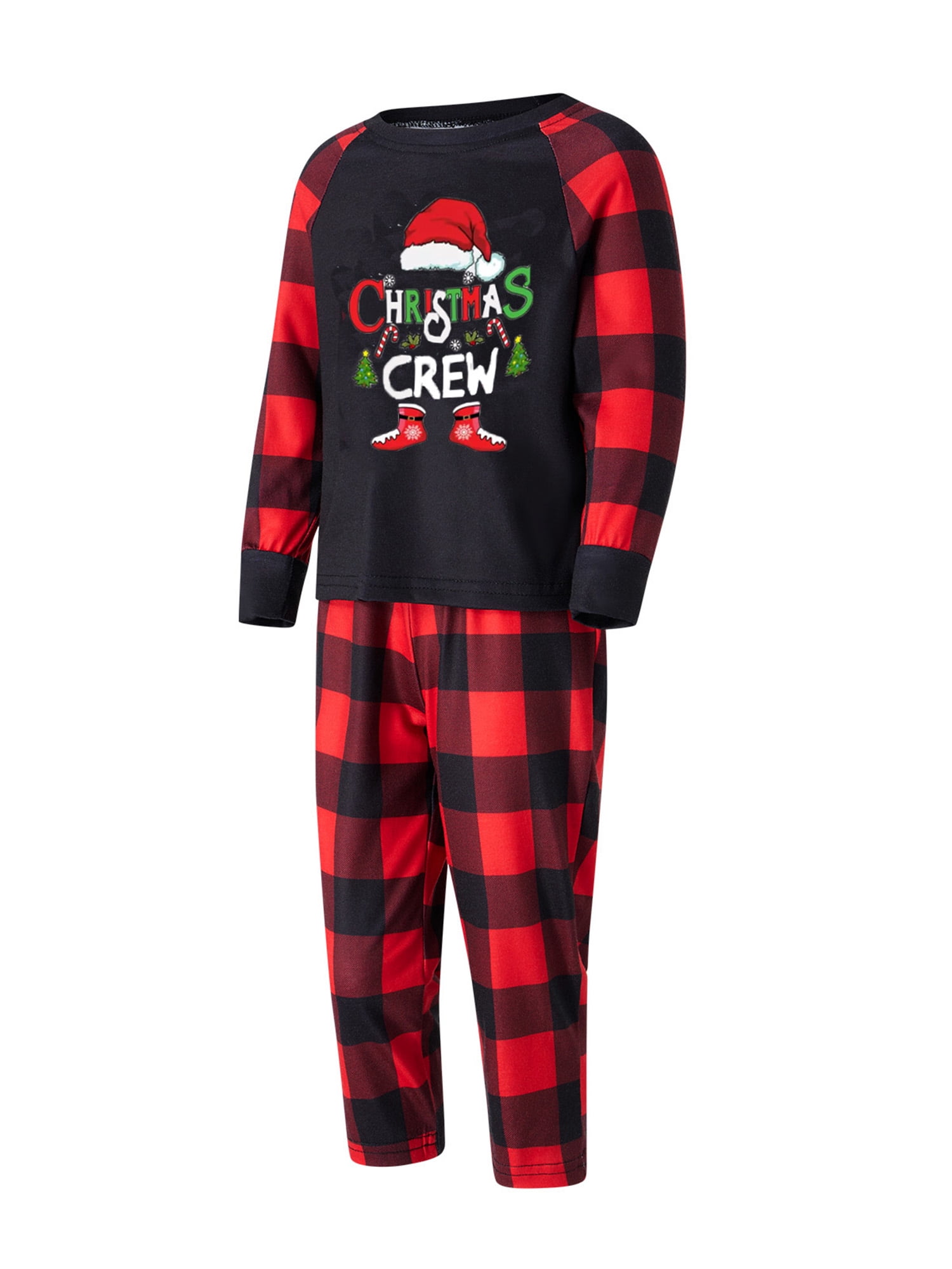 Women's Christmas Plaid Pajama Set - Long Sleeve Nightgown With Hat & Socks (Red Black Plaid)