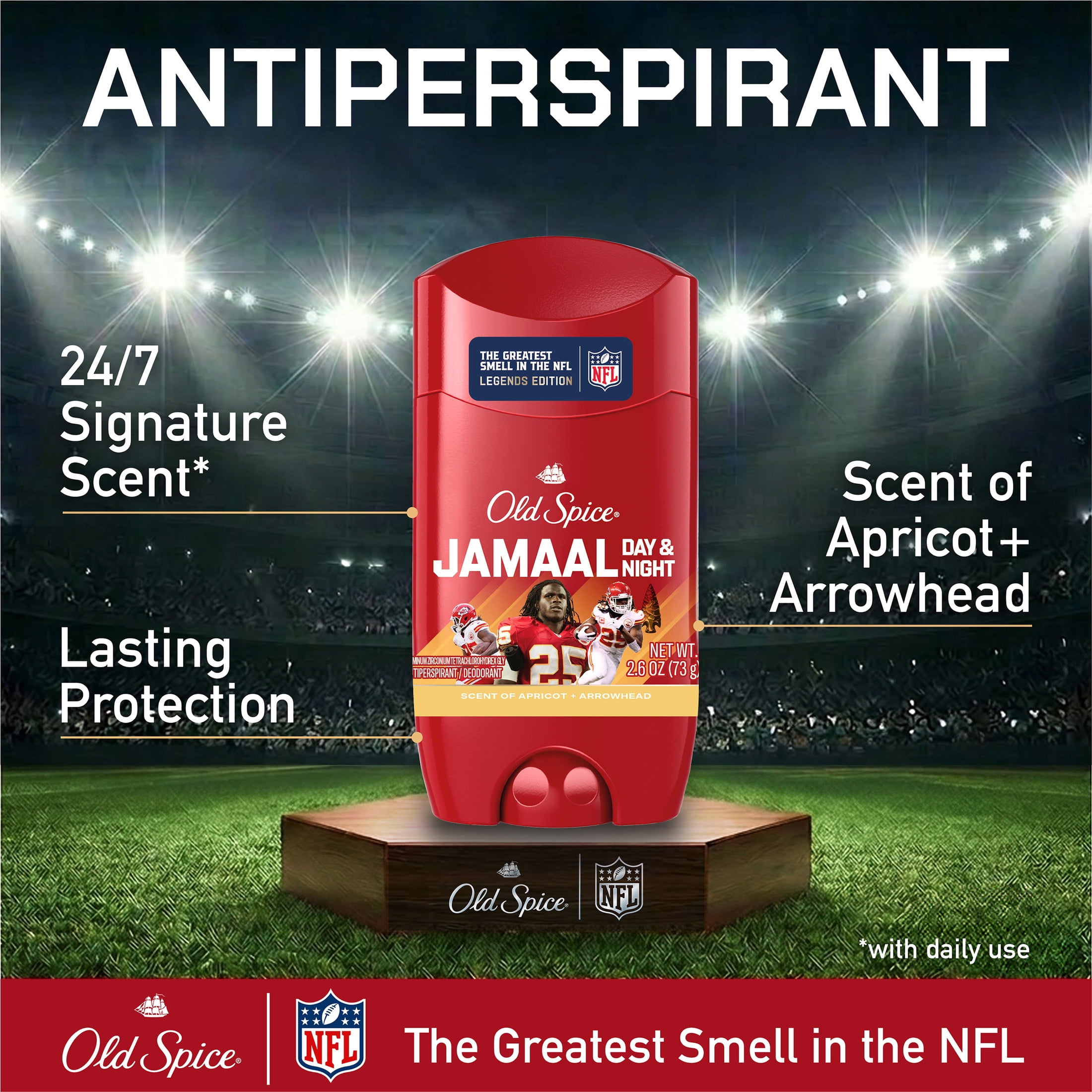 Old Spice Deodorant for Men, Antiperspirant, NFL Collection, Jamaal Charles, Scent of Apricot + Arrowhead, 2.6 oz