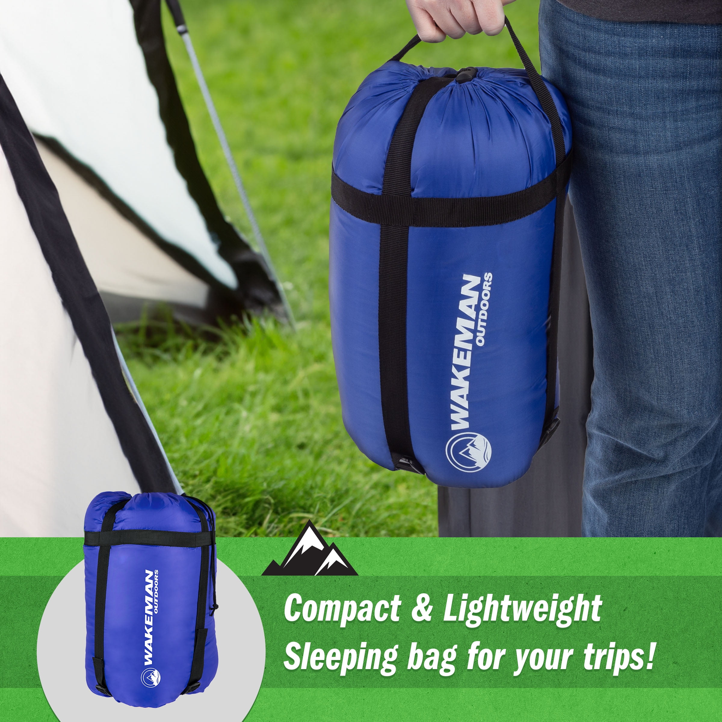 Wakeman Outdoors Warm Sleeping Bag with Insulated Filling for Adults (Blue)