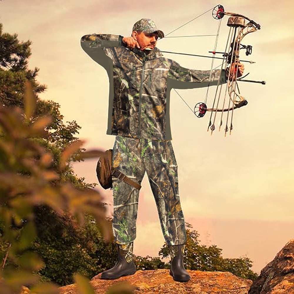 WTVIDAS Camo Hunting Clothes for Men with Lining, Outdoor Compatible Durable Water Resistant Deer Hunting Jacket and Pants,Hunting Gear