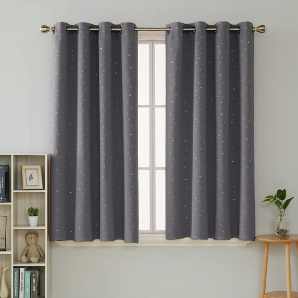 Deconovo Grommet Blackout Curtains 2 Panel Silver Star Foil Print Room Darkening Thermal Insulated Curtains for Kids Room 52 x 63 inch Grey 2 Panels