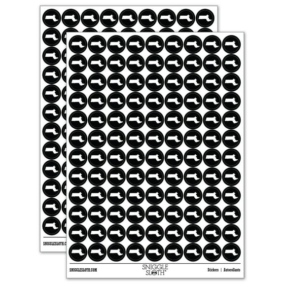Massachusetts State Silhouette 200  Round Stickers - Black - Gloss Finish - 0.50" Size
