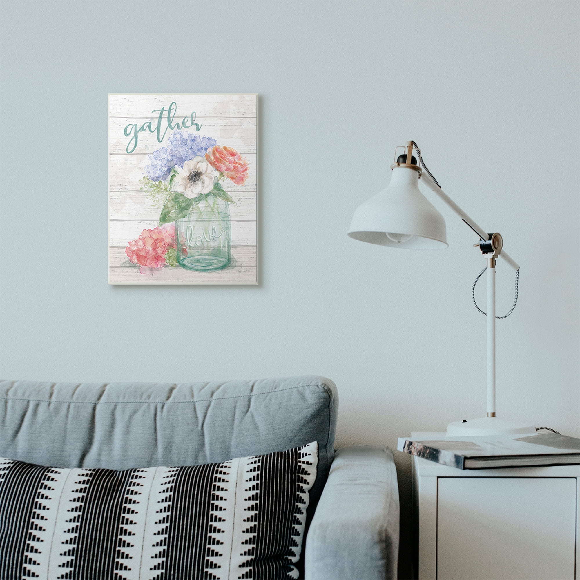 Gather Love Flower Jar Rustic Wood Textured Word Design 13" x 19" Framed Painting Art Prints, by Stupell Home Décor