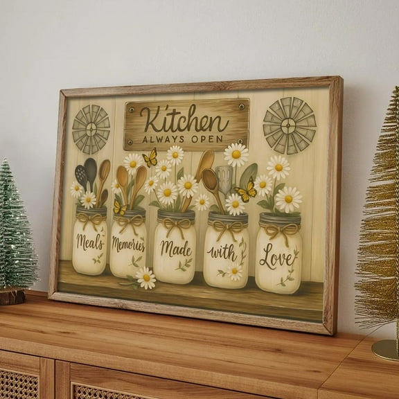 Farmhouse Kitchen Art Mason Jar Daisies, Rustic Country Decor Home Decor, 8x12 UNFRAMED