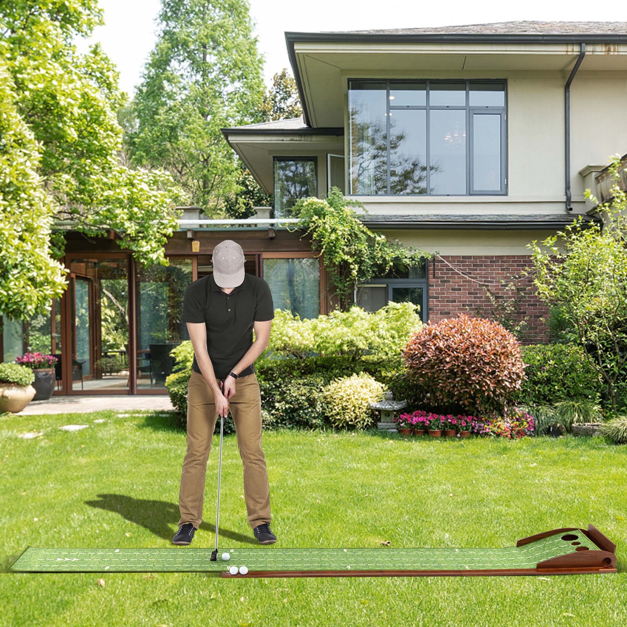 Costway Putting Green Practice Golf Putting Mat with Auto Ball Return and 3 Hole Sizes
