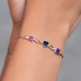 thumbnail image 4 of Gem Stone King 925 Silver and 10K Yellow Gold Pink Moissanite Blue Created Sapphire Purple Amethyst and Lab Grown Diamond Tennis Bracelet for Women By Keren Hanan (1.95 cttw, Adjustable up To 9 inch), 4 of 4