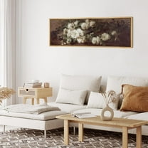 IDEA4WALL Extra Large Framed Canvas Print Wall Art Romantic White Roses Retro Wall Art Nature Wilderness Vintage Floral Wall Decor Oversized Artwork Relax/Calm for Living Room - 60"x20"