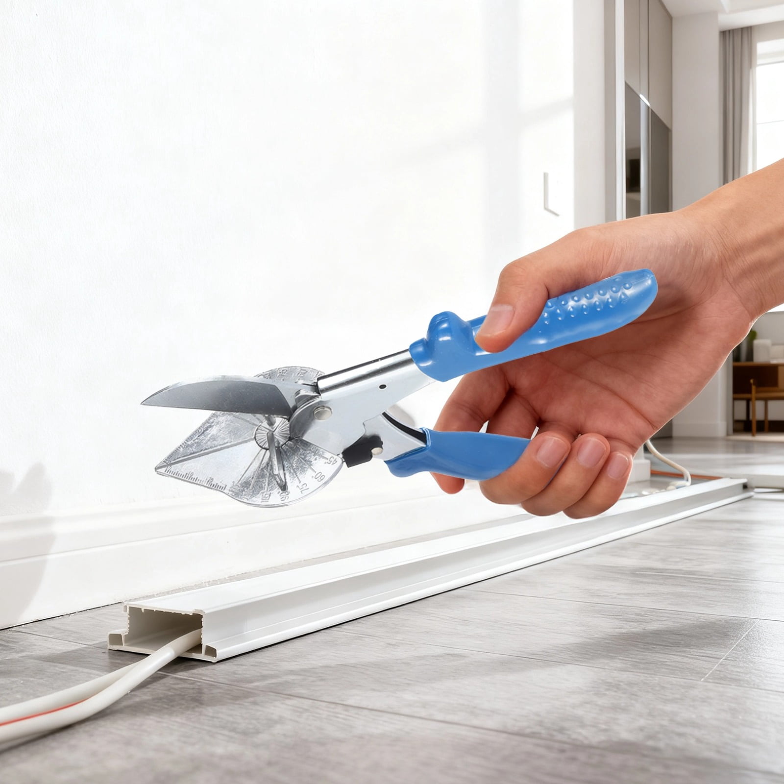 Adjustable Angle Miter Shear with SK5 Cutting Head, Multi Angle Wire Duct Cutter, 45-135 Degree Hand Tool, 1.97 in / 50 mm Opening, Ideal for Electrician, Woodworking, Blue