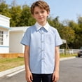 thumbnail image 2 of REDARER Boys Striped Collared Short Sleeve Button Down Shirt Lightweight Breathable Summer Top for Kids Daily Wear,2-3 Years, 2 of 6