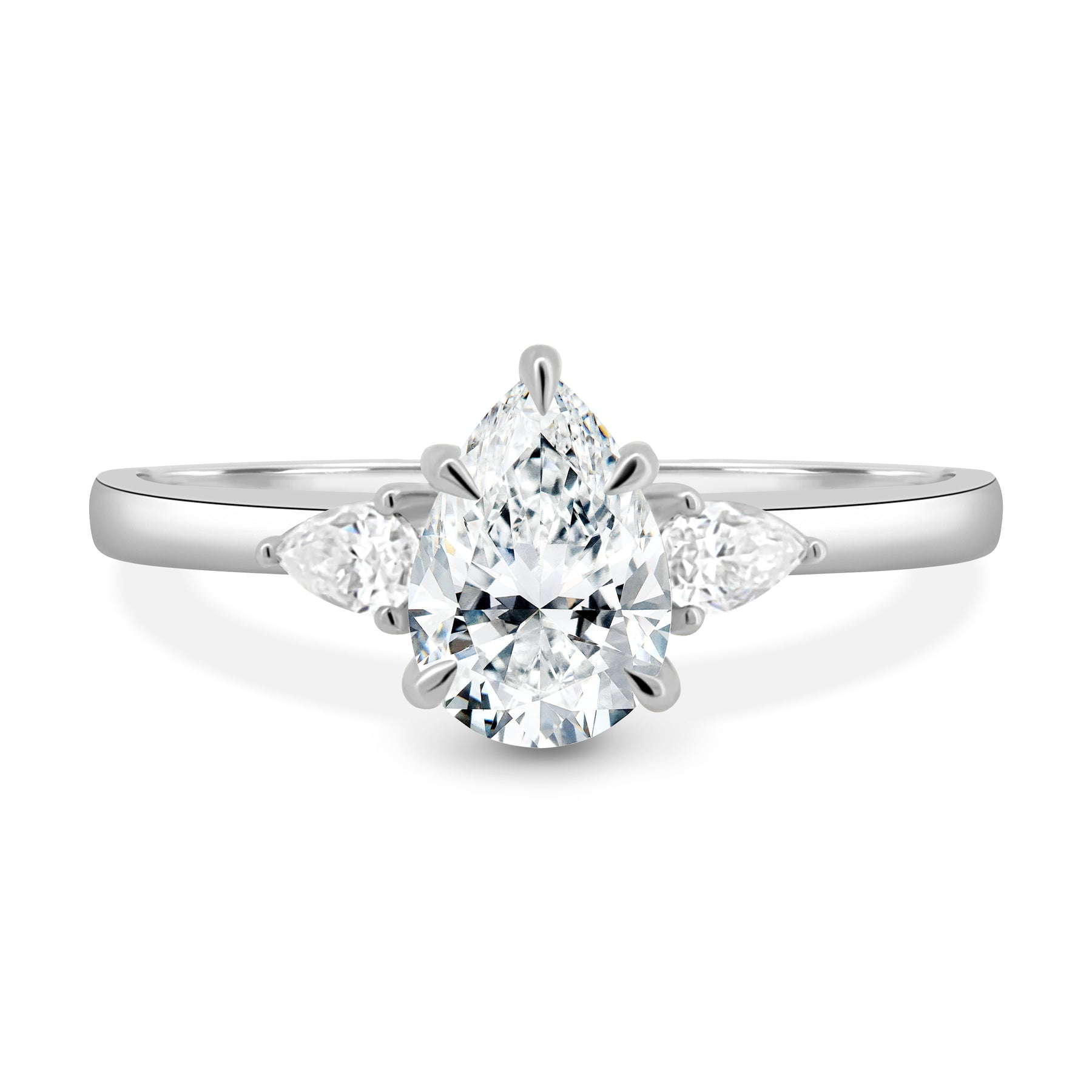 ESTE ORIGIN 2.00Ct Pear Cut Moissanite Trilogy Engagement Ring – 5 Claw Cathedral Setting in 10K White Gold for Women US 4.5