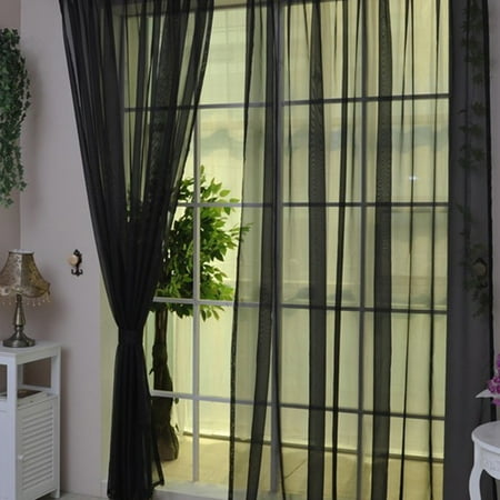 Slide Cover Glass Transparent Tulle Voile Yarn Curtain Solid Color Door Window Curtain Drape Panel Sheer Curtain Valances Glass Curtain ()