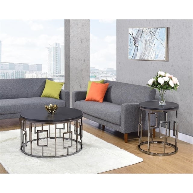 Picket House Furnishings Kendall Round End Table in Black/Chrome