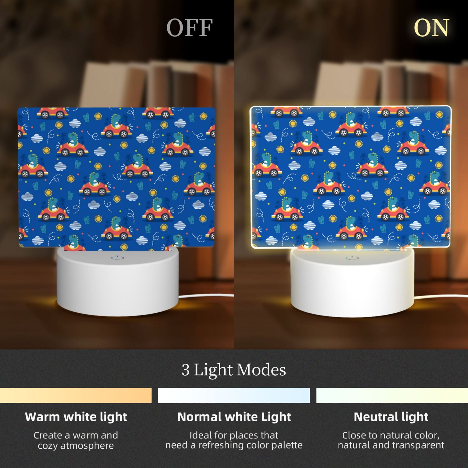Vsdgher Dinosaur Driving Rectangular Acrylic Night Light Acrylic Sleep Night Light Friend Gifts for Birthday Gifts for Women Teens Boys Girls